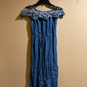 Epic Threads Off-Shoulder Blue Dress with Floral Lace